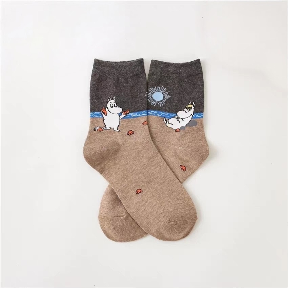 New Moomin & Snorkmaiden Gray and Tan Sandy Beach Socks W US 4.5-7.5